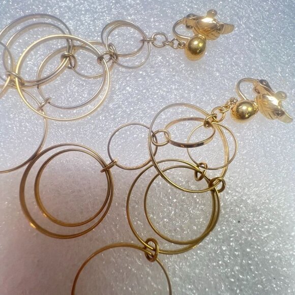 Vtg Multi-Hoop Circles 3" Earrings Dangle Clip-On  Boho Go-go Disco TrifariTM 80 - Picture 3 of 6